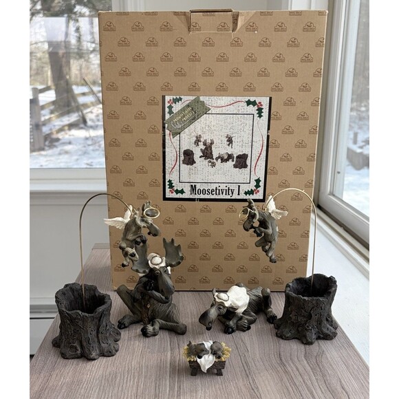 Big Sky Carvers Moosetivity I Moose BearFoots 5 pc Set Complete Nativity Read - Picture 1 of 16